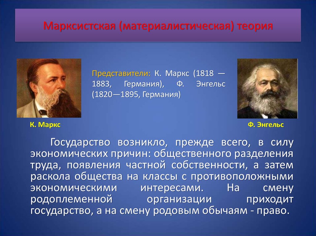В чем состоит суть теории. Теория происхождения государства к Маркс и ф Энгельс. Теория возникновения государства Марксистская теория. Материалистическая (Марксистская) теория. Марксистская теория представители.