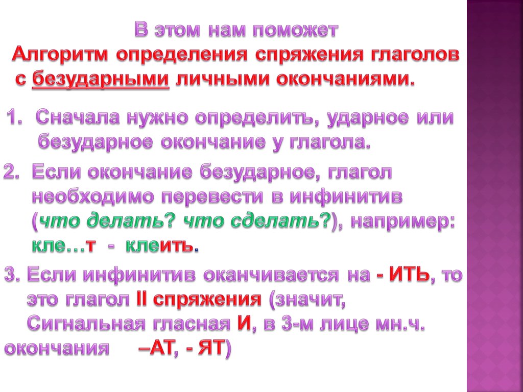 Определение спряжения глаголов с безударными окончаниями. Алгоритм определения спряжения глагола презентация. Как определить спряжение глагола выясни или ударное безударное.