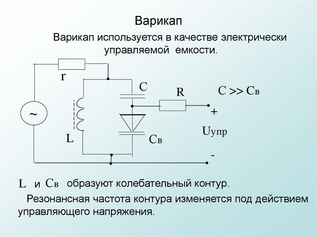 Емкость колебательного контура радиоприемника. Схема включения варикапа. Варикап принцип действия. Варикап типовая схема включения. Диод варикап принцип работы.