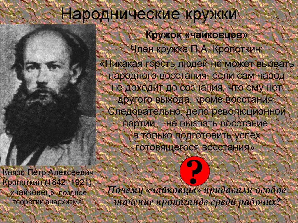 Революционное народничество личности. Народнические кружки. Революционные народнические кружки. Кружок чайковцев.