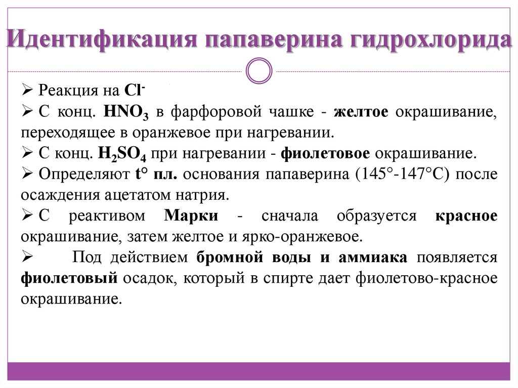 Определение папаверина гидрохлорида. Папаверина гидрохлорид качественные реакции. Папаверина гидрохлорид подлинность.