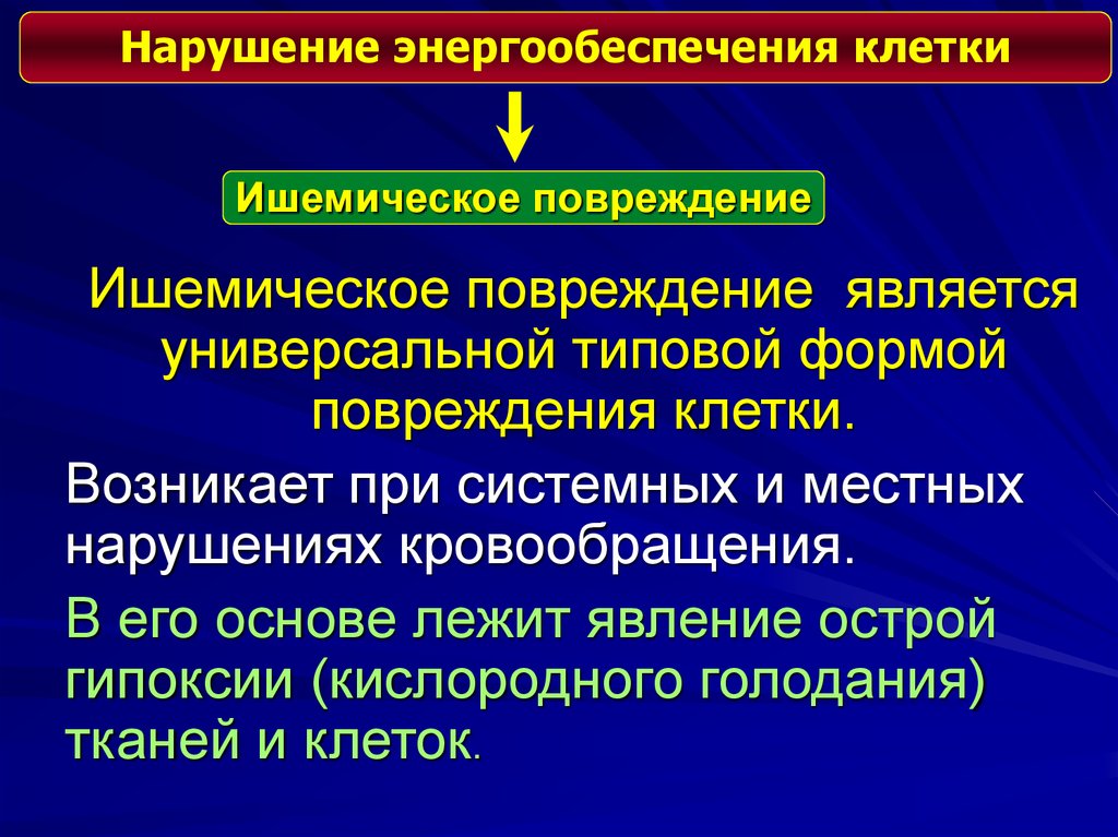 Местные нарушения. Нарушение энергетического обеспечения клетки патофизиология. Нарушение механизмов энергообеспечения клеток.. Ишемическое повреждение клетки. Повреждение клетки патофизиология.