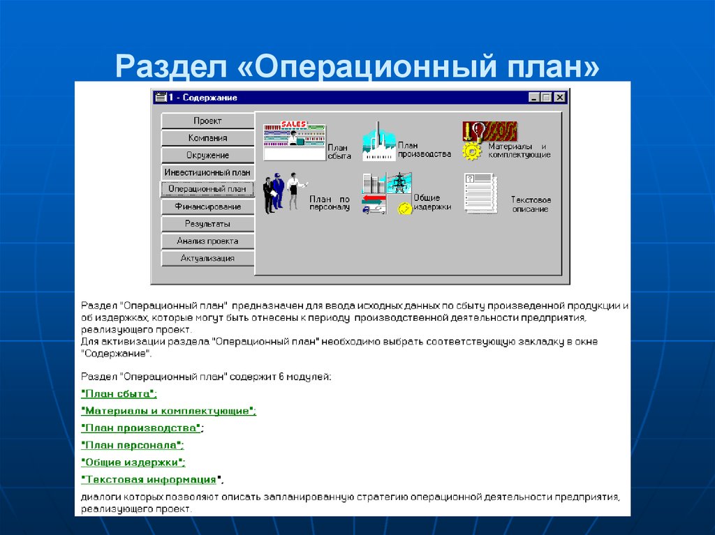 Операционный план пример