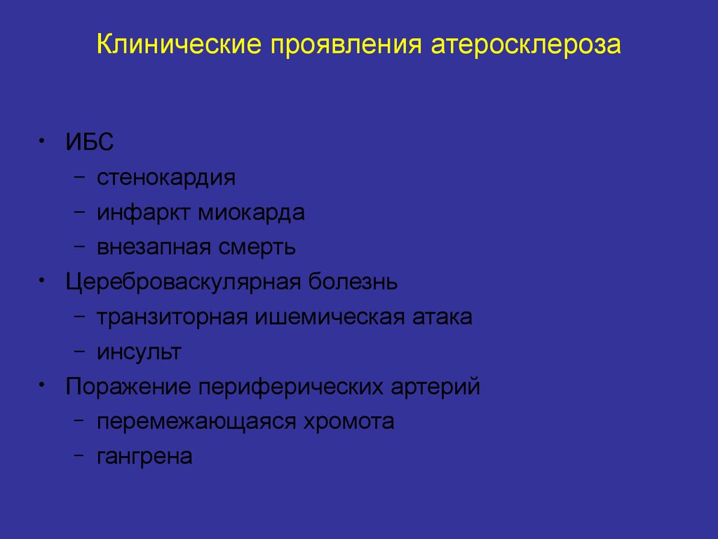 Атеросклероз признаки. Основные клинические проявления атеросклероза. Клинические проявления ИБС.