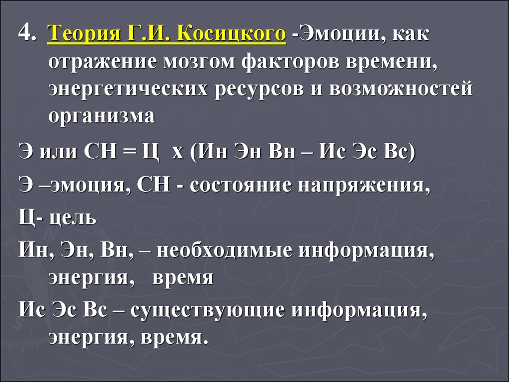 Теория г. Теория Косицкого. Косицкий эмоции. Г И Косицкий теория эмоций. Формула Косицкого.