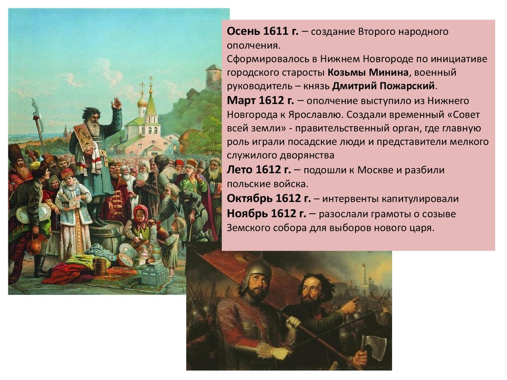 Где было второе ополчение. Руководители народного ополчения 1611-1612 годов. Ополчение в Нижнем Новгороде 1611.