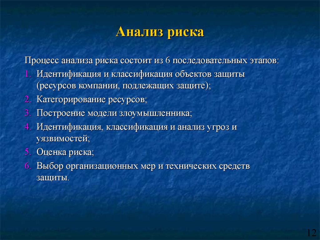 Анализ риска состоит. Защита ресурсов предприятия. Идентификация и классификация объектов защиты. Последовательность изучения опасностей состоит из.