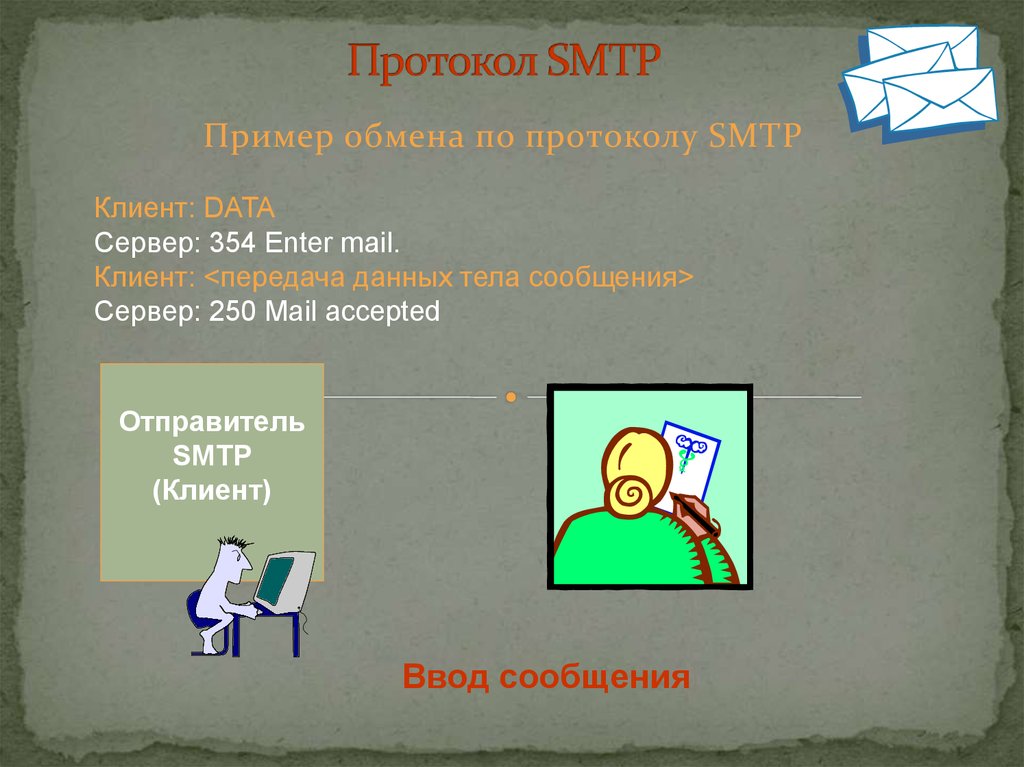 Пример обмена информации. Простой протокол передачи почты (SMTP). Обмен примеры.