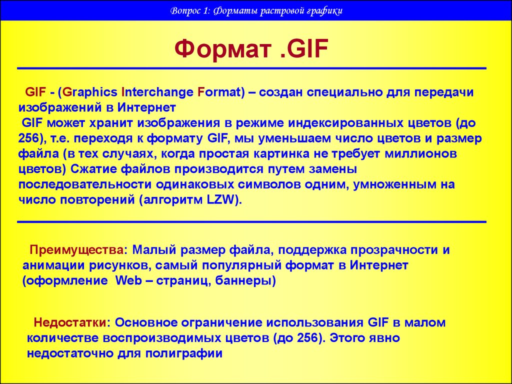 Графические форматы файлов для передачи изображений при создании презентаций