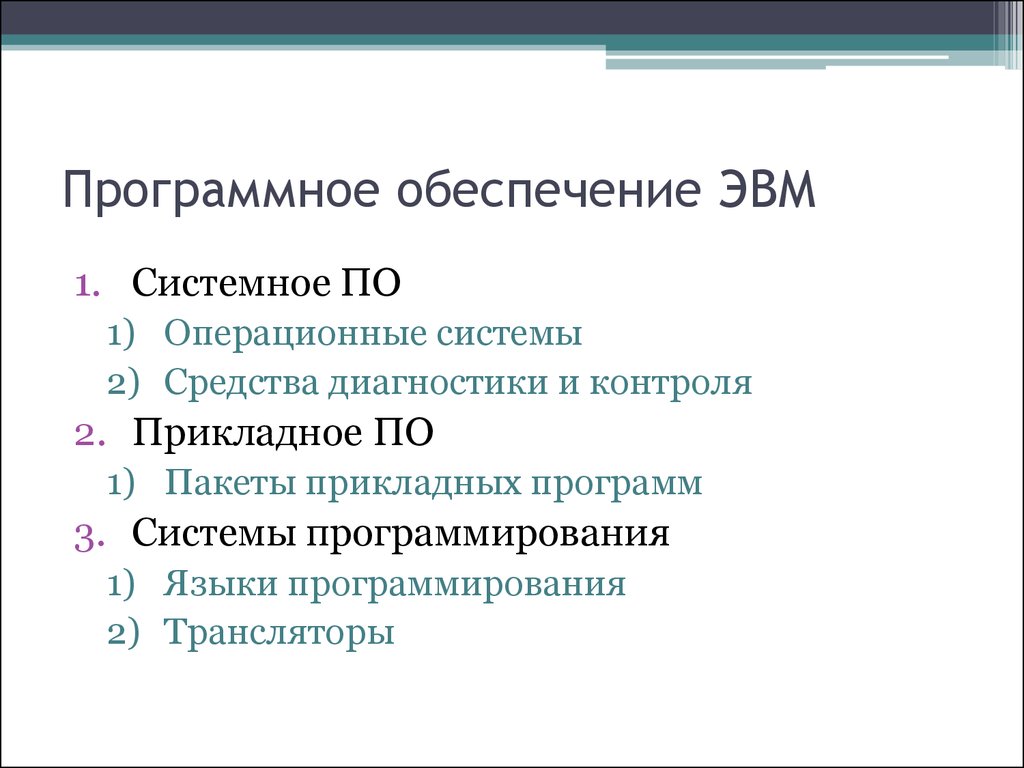 Классификация программного обеспечения эвм составить схему