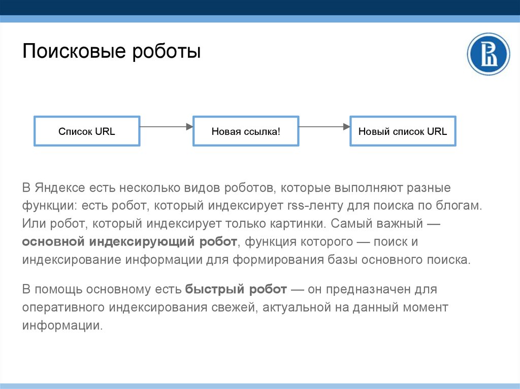 Основной поиск. Схема работы поискового робота. Системы использующие поисковых роботов. Функции поисковых роботов. Задачи поискового робота.