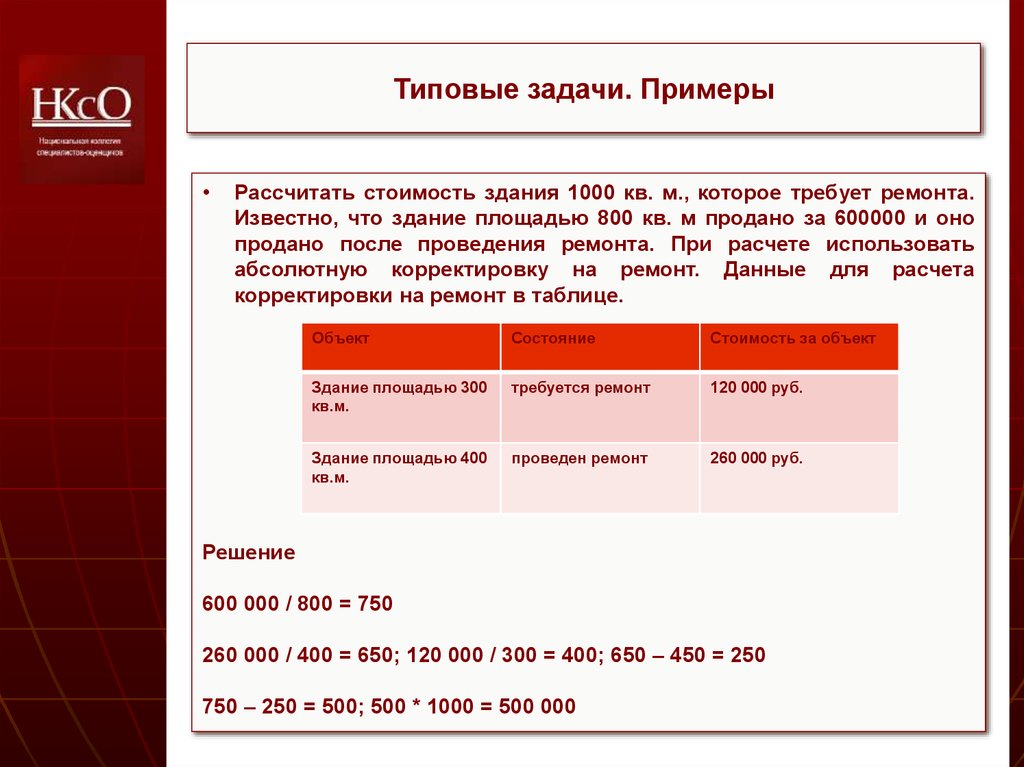 Тариф 1000. Расчет корректировку на ремонт. Стоимость здания 21 тысяча.