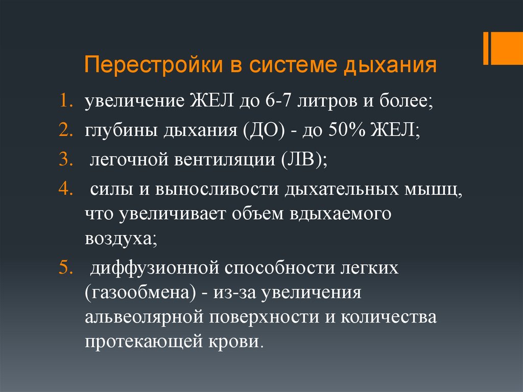 Увеличение дыхания. Перестройка функции дыхательной системы. Увеличение глубины дыхания. Инволютивной перестройки дыхания. Дыхательные упражнения увеличивают жизненный объем легких.