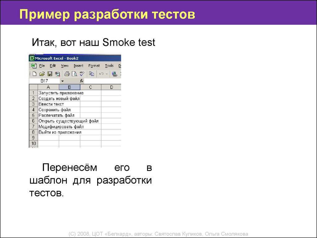 Разработка тестового сценария проекта пример