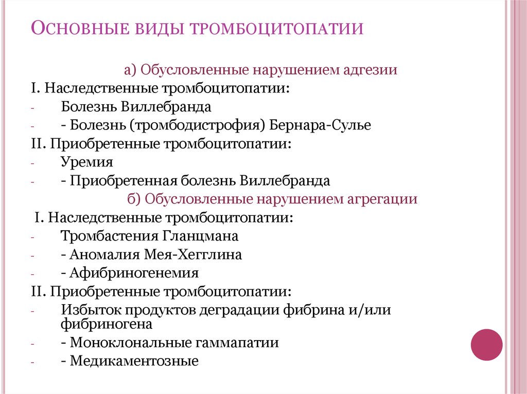 Тромбоцитопатии клинические