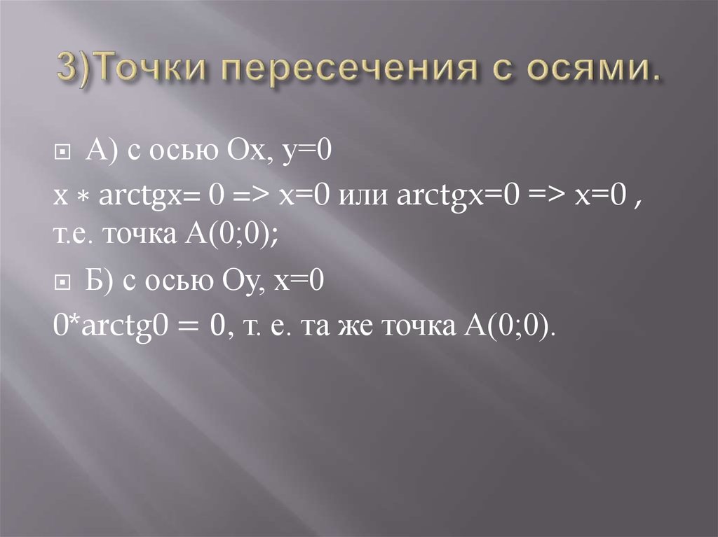 3)Точки пересечения с осями.