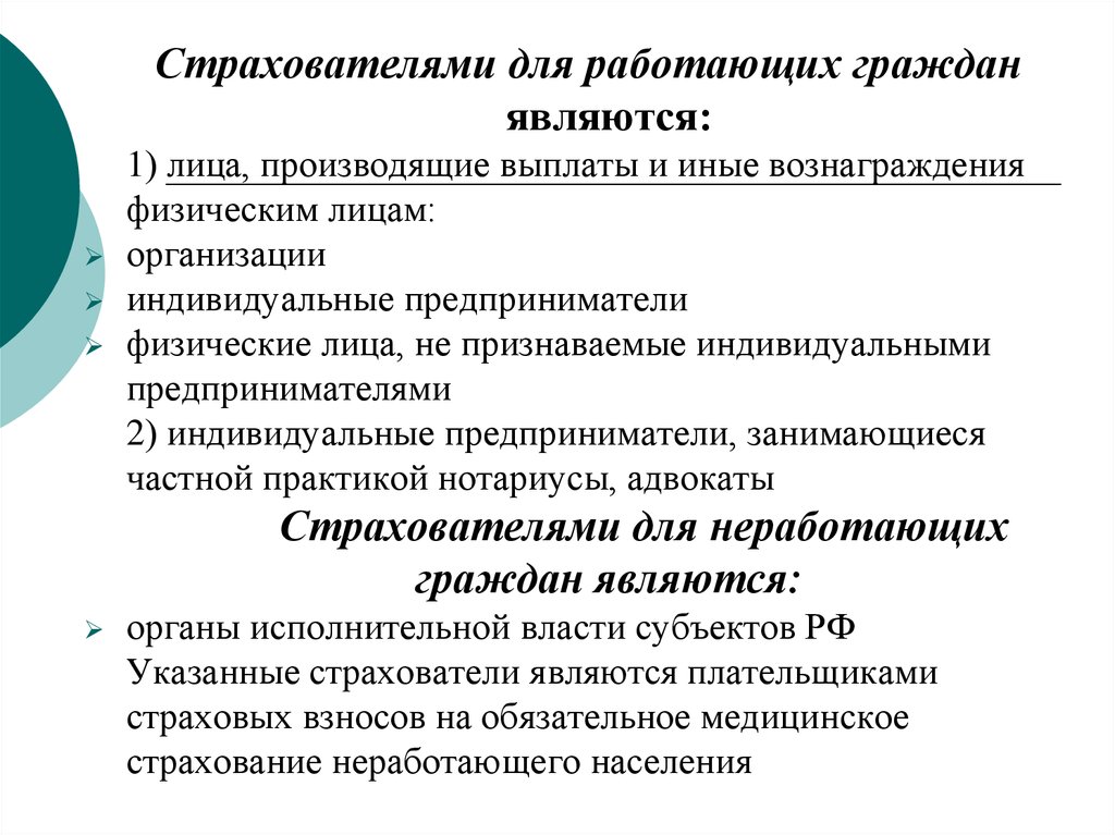 Страхователи лица. Страхователями для работающих граждан являются. Страхователи для неработающих граждан. Страхователь для работающих граждан и неработающих. Страхователем неработающего населения в системе ОМС является.