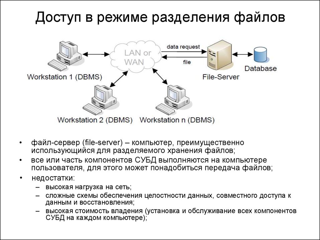 Организация к доступу файла. Файловый сервер. Разделение доступа к файлам. Сервер доступа. Совместное использование данных.