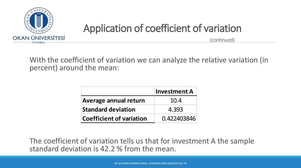 Application of coefficient of variation (continued)