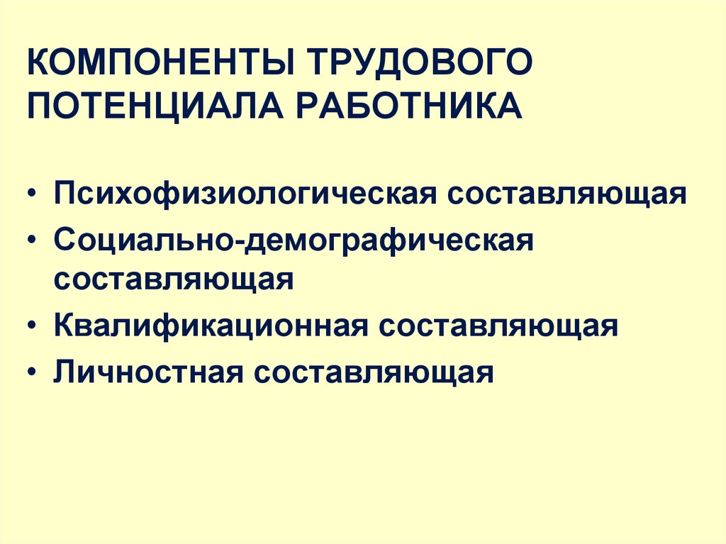 Компоненты трудового потенциала работников