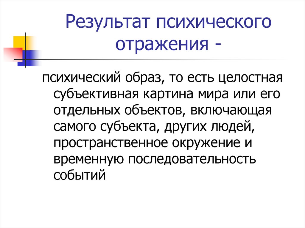 Субъективная картина. Результат психического отражения. Психический образ. Психическое отражение как субъективный образ объективного мира. Критерии психического отражения.