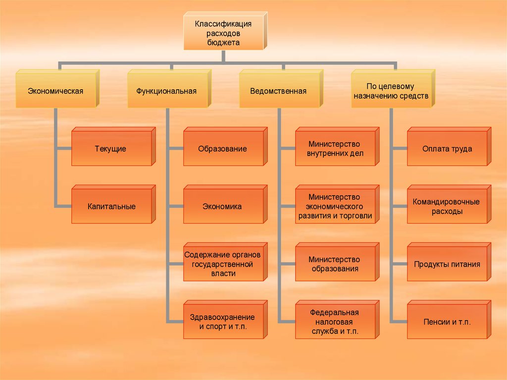 Классификация расходов бюджета. Классификация бюджетных фондов. Классификация целевых бюджетных фондов. Классификация бюджетных расходов по целевому назначению. Функциональная экономическая ведомственная классификация расходов.