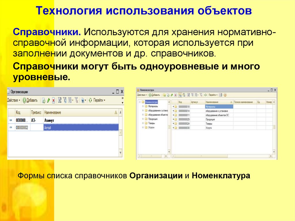 Справочная объектов. Список объектов справочники 1с. 1с используются справочники. Технология использования объектов. 1-Технология.