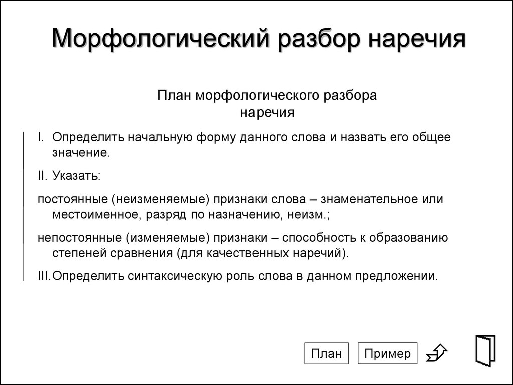 План морфологического разбора наречие 7 класс