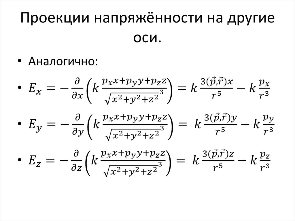 Проекции напряжённости на другие оси.