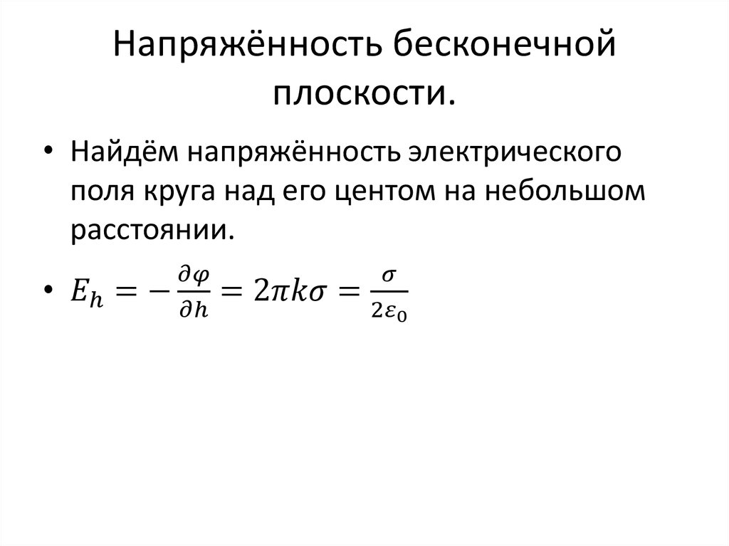 Напряжённость бесконечной плоскости.