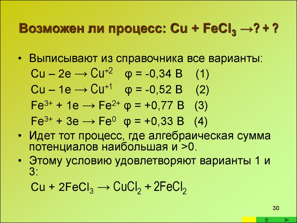 Fecl3 в fecl2 реакция