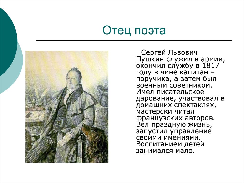 Отца поет. Отец Пушкина биография. Отец Пушкина слайд. Доклад про отца Пушкина. Сообщение о отце Пушкина.