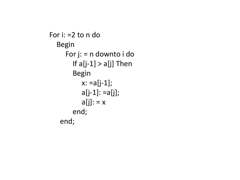 For i to do begin. For do begin. M 15 div 2 n m+Mod 2 for i: n Downto m do writeln привет мир. Downto. While j>1 do begin Max:=Arr(1) какое начало сортировки.