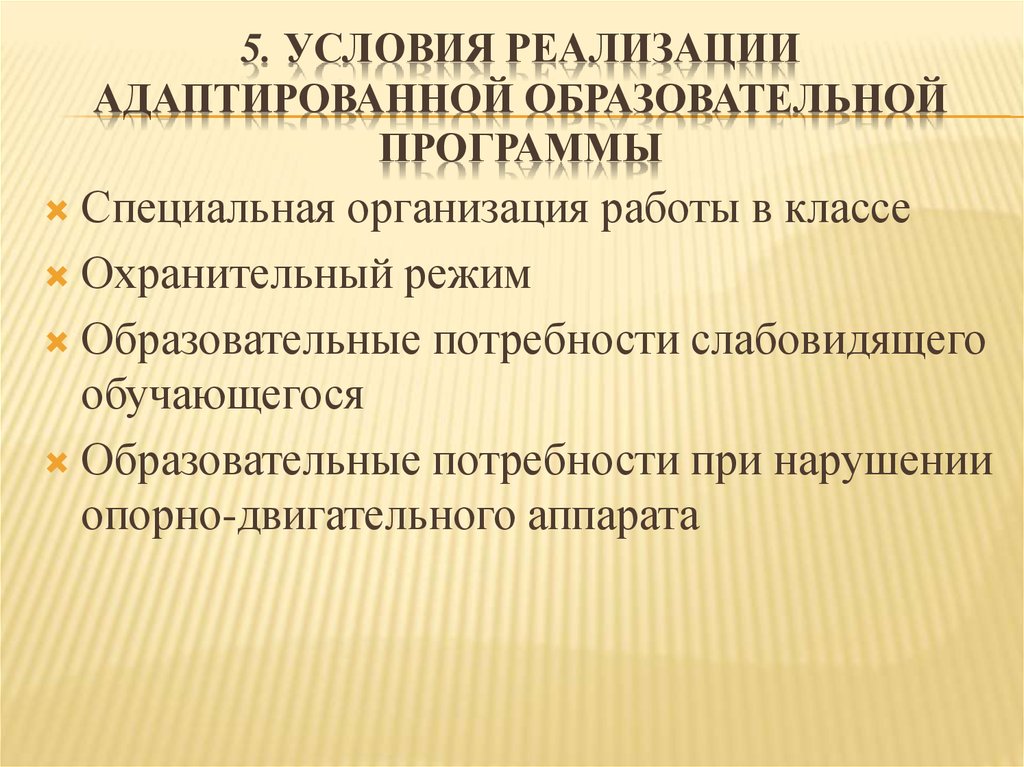 Условия реализации адаптированных образовательных программ