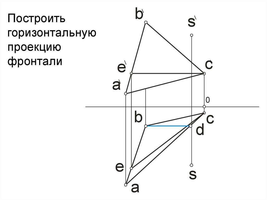 Построить горизонтальную проекцию. Горизонтальная проекция горизонтали. Построение горизонтальной проекции. Проекции горизонтали и фронтали.