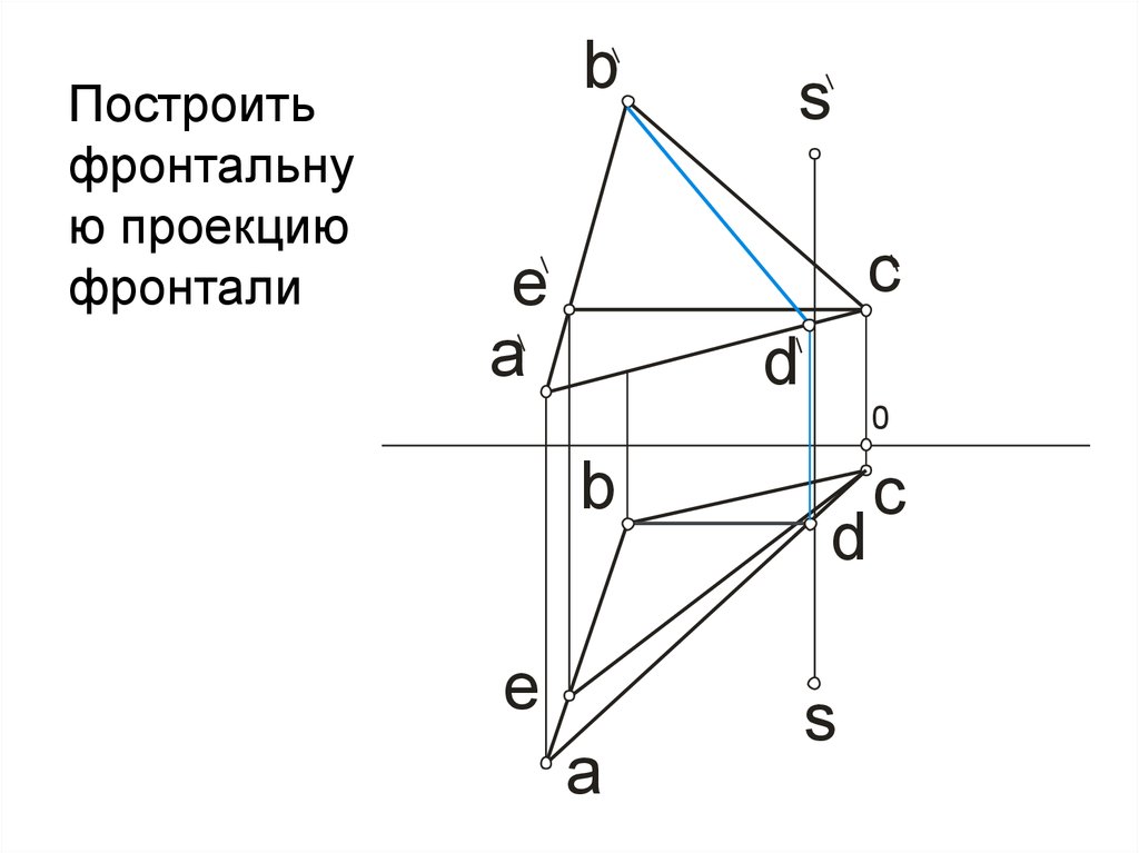 Проекция фронтали. Построить фронтальную проекцию. Фронтальная проекция фронтали. Построить проекции фронтали.