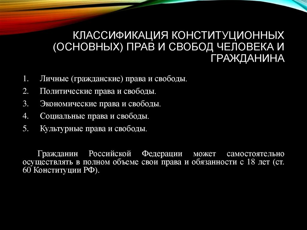 Классификация конституционных прав и свобод личности схема