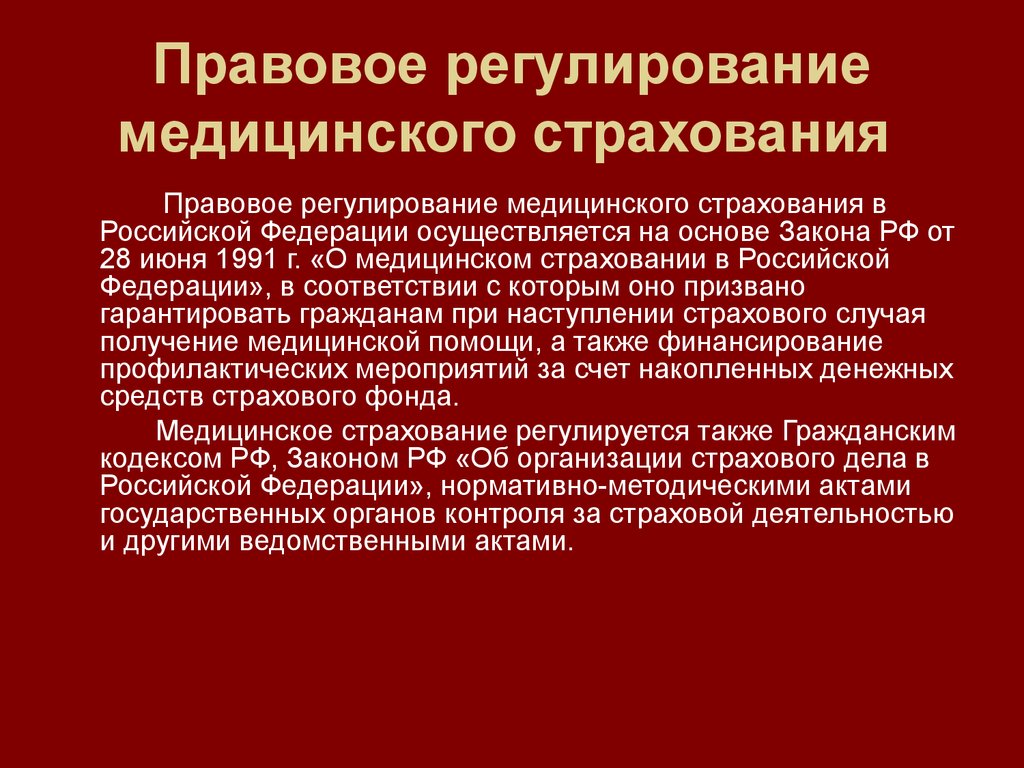 Страховое законодательство презентация