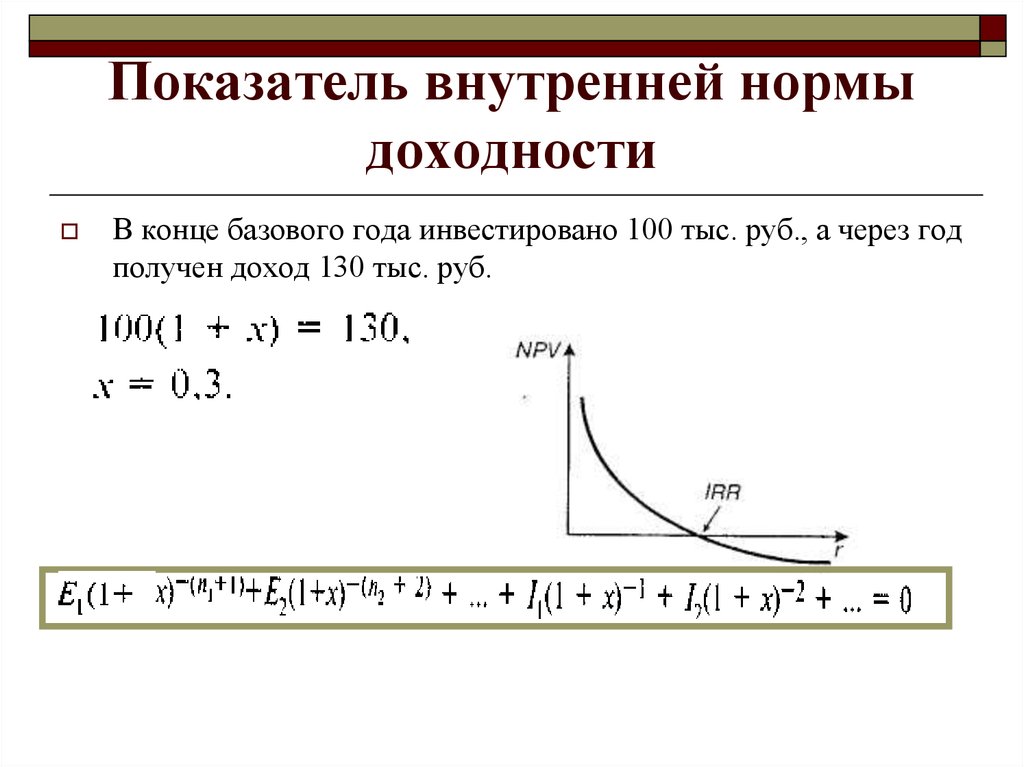 Внутренняя норма доходности проекта формула пример