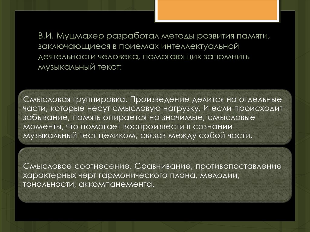 Функция социальной памяти исторической науки состоит. Музыкальная память презентация. Муцмахер, в.и. книга.