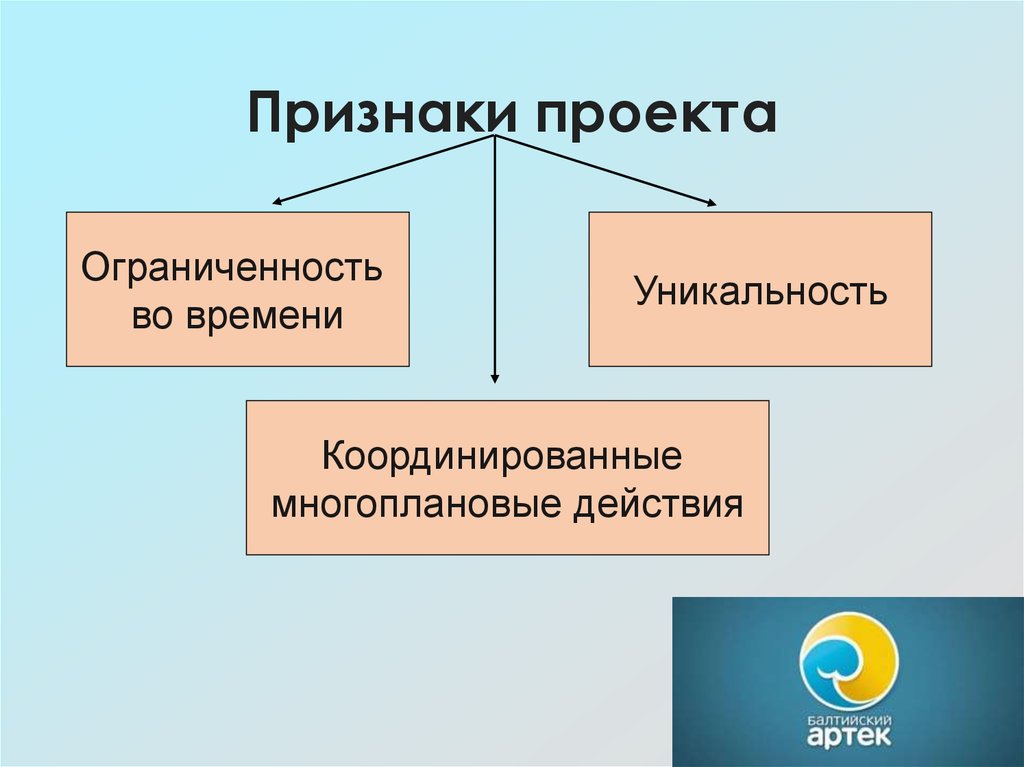 В число признаков проекта входят