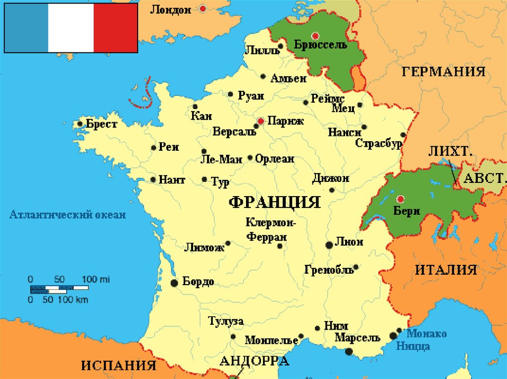 Какое море омывает францию. Политическая карта Франции. Франция на политической карте. Географическое положение Франции на карте Европы. Столица Франции на карте.