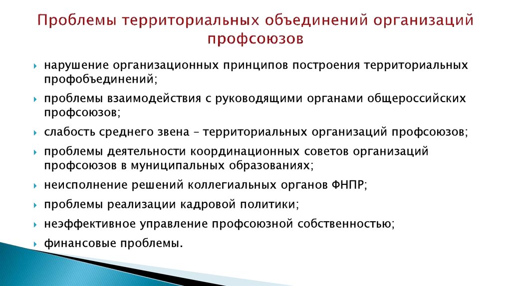 Решен ли вопрос. Проблемы профсоюзов. Проблемы деятельности профсоюзов. Принципы работы профсоюза. Территориальное объединение организаций профсоюзов.