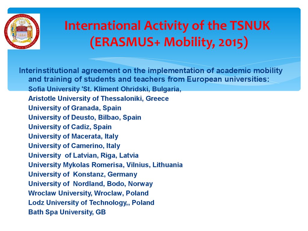 International Activity of the TSNUK (ERASMUS+ Projects)