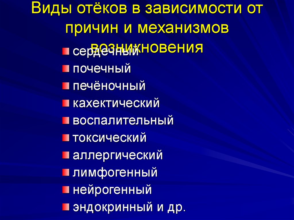 Отек механизмы развития различных видов отеков презентация