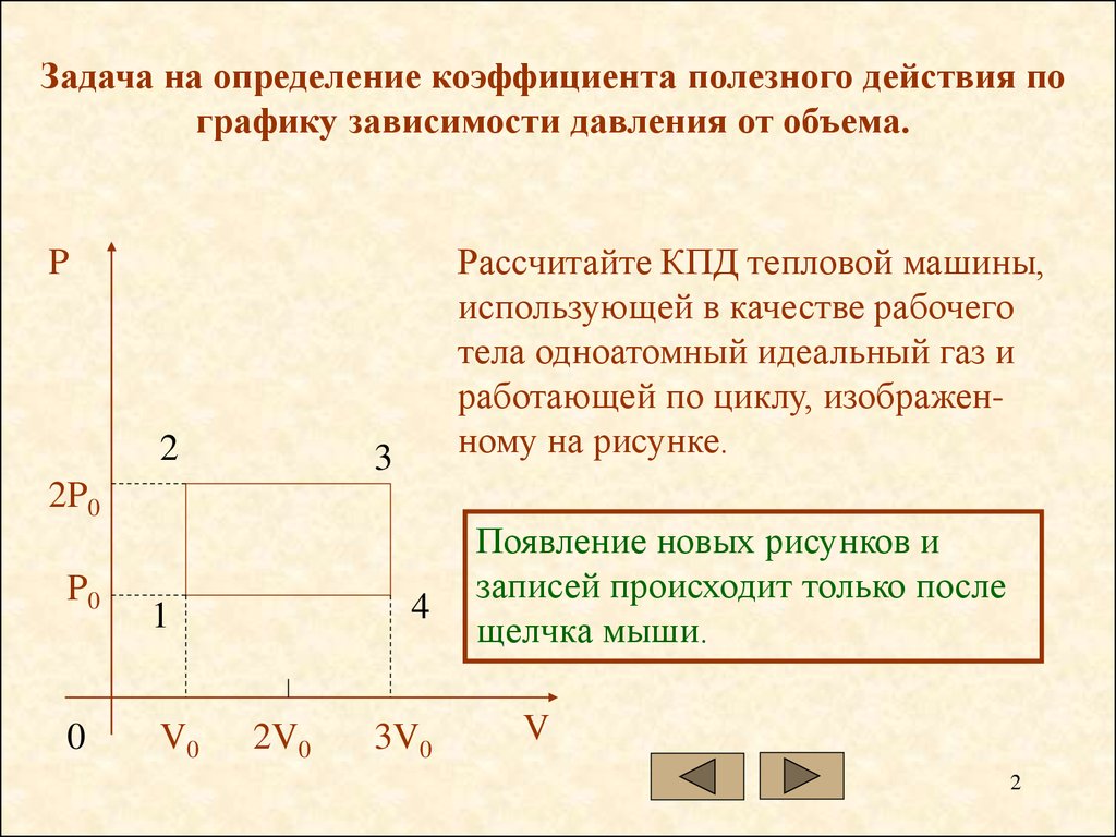 Алгоритм решения задач на определение к.п.д. теплового цикла по графику  зависимости давления от объема - презентация онлайн