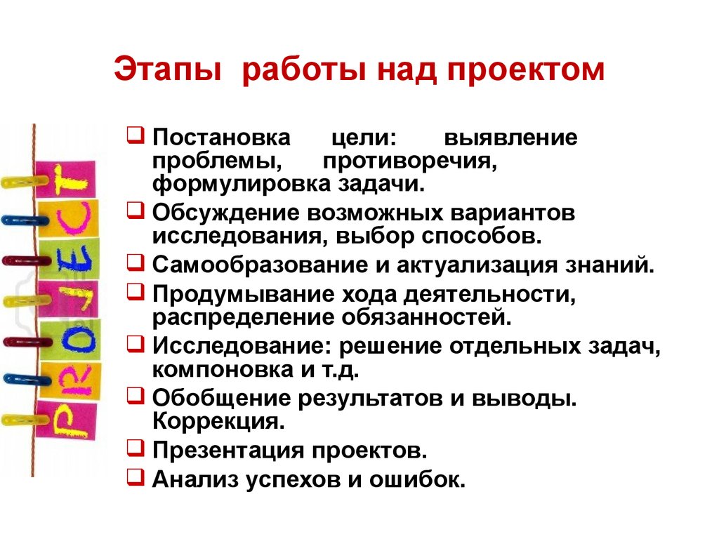 Какие этапы работы над проектом вы знаете