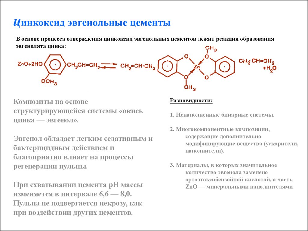 Химическая реакция лежит в основе. Цинк эвгенольный цемент состав. Цинк-эвгенольный цемент обладает действием. Цинк эвгенольные цементы в стоматологии. Цинк оксид эвгенольные цементы.