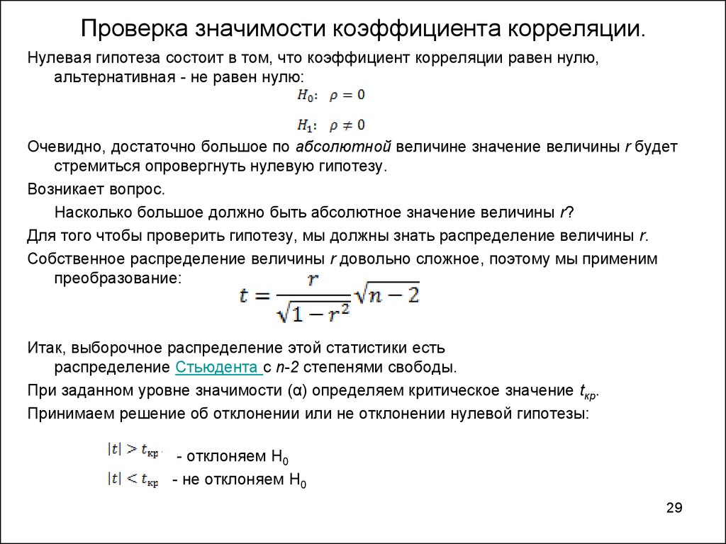 Значимость коэффициента корреляции