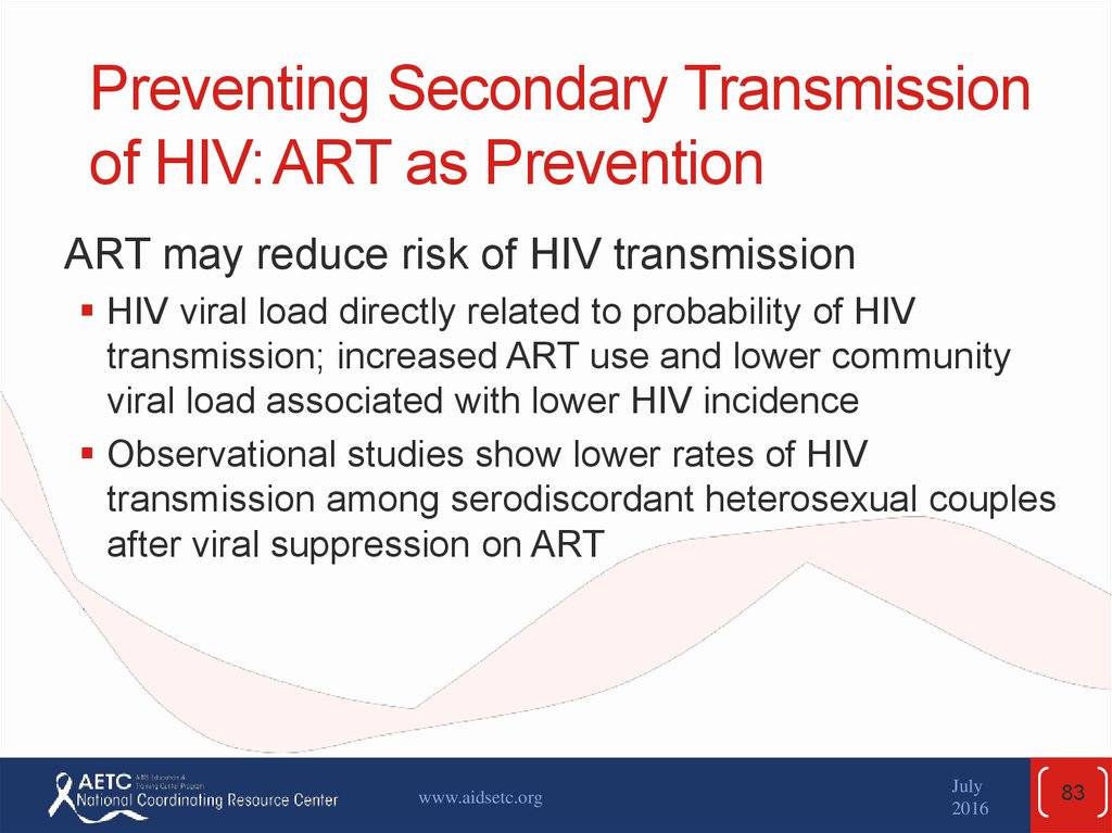 Preventing Secondary Transmission of HIV: ART as Prevention